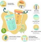 Tronco [2 Pack] 10 oz 2-in-1 Stainless Steel Kids Tumbler Cups with Silicone Sleeves, Spill-Resistant Flexible Straws & Storage Lids, BPA-Free Smoothie and Snack Cups, Dishwasher Safe