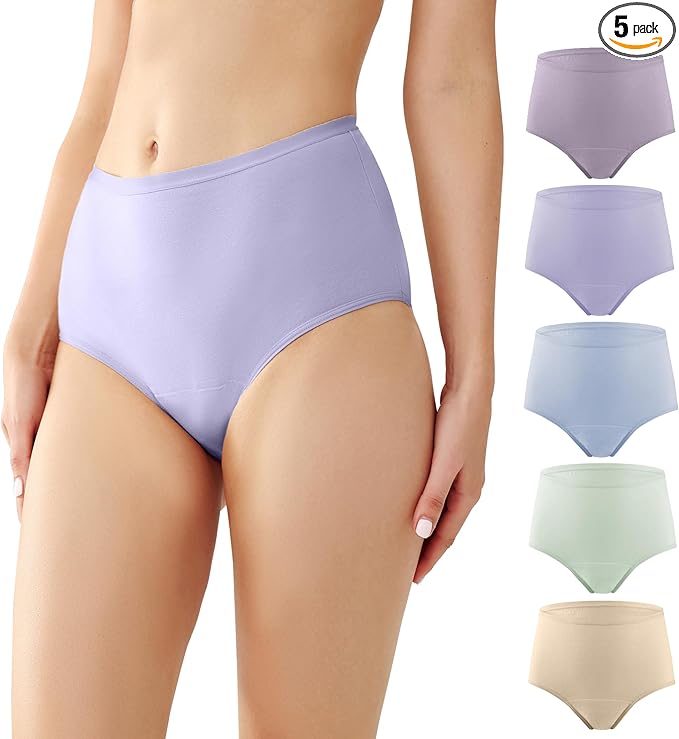 Battewa Quick Dry Incontinence Underwear for Women High Waisted Leak Proof Panties Washable Postpartum Bladder Control Cotton Briefs (Multicolor, X-Large, 5 Pack)
