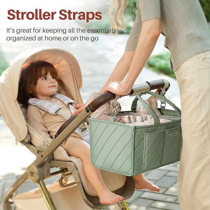 Baby Diaper Caddy - Nursery Storage Bin and Car Organizer for Diapers and Baby Wipes, Multi-Functional Organizer Baby Essentials, Baby Shower Gifts Basket