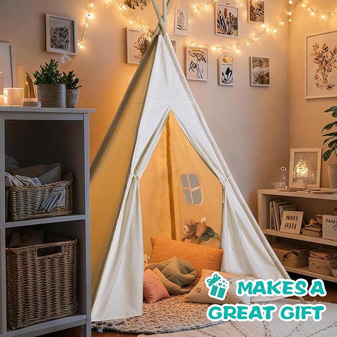 Sumbababy Large Teepee Tent for Adults Indoor - Cotton Canvas Kids Tents for Toddlers - Foldable Play Tent Gift Toy for Girls Boys, Picnic Wedding Tent - Boho Playroom Decoration for Party Festivals