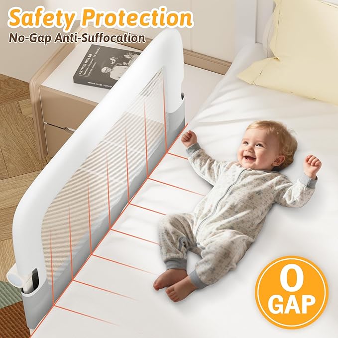 omzer Bed Rail for Toddlers - 32" Baby Bed Rail Guard for Kids Folding Up & Adjustable Heights,Portable Toddler Bed Rails Barrier for Crib, Twin, Bunk,Full Size, Queen & King Bed