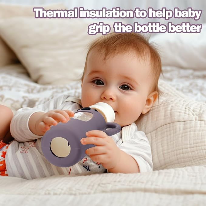 BUSOHA 3 Pack Koalas Silicone Sleeves for Dr. Brown's Glass Baby Bottles - Drop Protection Baby Bottle Sleeves Compatible with Dr Brown Newborn Glass Bottles with Silicone Handles,4 oz