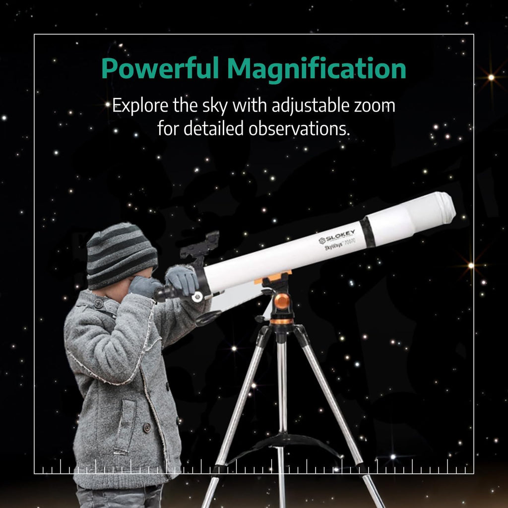 Slokey Discover The World Skyways 70070 Astronomy Telescope 28x-210x with 70mm objective lens diameter and Precise Manual Focusing Equipped with a Reflex Finderscope - 700 x 70 mm