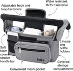 Universal Stroller Organizer with Insulated Cup Holder, Detachable Phone Bag, Shoulder Strap – Fits All Stroller Types, Keeps Drinks Hot/Cold (Grey)