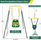 FUNLIO 2 in 1 Swing Set for Toddler & Baby Jumper, Heavy Duty Kids Swing & Bouncer with 4 Sandbags, Foldable Metal Stand for Indoor/Outdoor Play, Easy to Assemble and Store - Green
