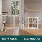 Cumbor 36" Extra Tall 29.7"-51.5" Baby Gate for Stairs, Easy Wall Through Dog Gates for Doorways Extra Wide, Pressure Mounted Tall Pet Gate Indoor, Safety Auto-Close Child Gate for Kids, White