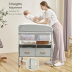 BabyBond Portable Baby Changing Table with 2 Storage Baskets, Foldable Changing Table Dresser Waterproof Diaper Changing Table Height Adjustable Changing Station for Infant and Newborn(Beige)