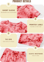 Jimonda Baby/Toddler Soft Sleepwear Short sleeve Kids Cool Pajama Outdoor 2-Piece Shirt&Shorts Casual sets Tie Dye PJ