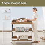 Baby Changing Table, Diaper Changing Station with Pad and Wheels, Two-Tier Open Storage Shelves, Waterproof Diaper pad & Safety Strap,Compact Baby Furniture for Nursery, Rustic Brown