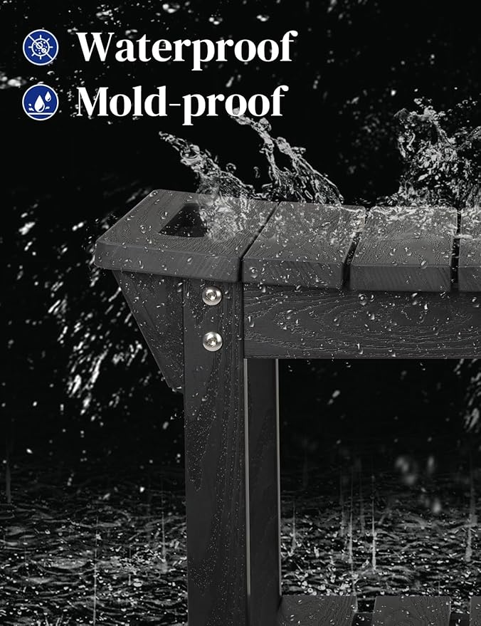 Waterproof Shower Bench, Poly Lumber Shower Stool for Shaving Legs, Shower Chair Seat with Storage Shelf and Handles, Bathroom Bench for Inside Shower, Non-Slip (Black)