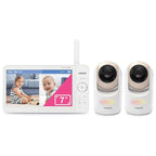 VTech 2-Cameras Video Baby Monitor with 7" Color LCD Screen, Rechargeable Battery, Video and Audio Streaming, Pan-Tilt-Zoom, Touch Multi-Color Night Light, Two-Way Talk: Advanced Max Twin (Tan)