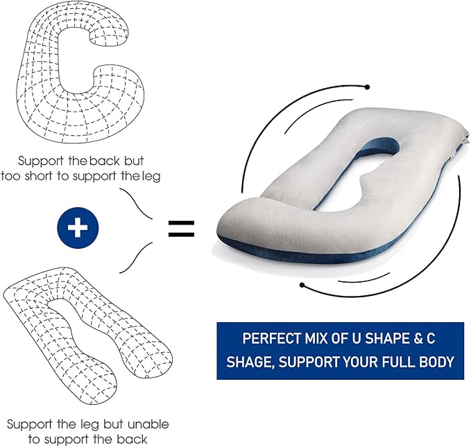 cauzyart Pregnancy Maternity Pillows for Sleeping 55 Inches U-Shape Full Body Pillow Support - for Back, HIPS, Legs, Belly for Pregnant Women with Removable Washable Velvet Cover