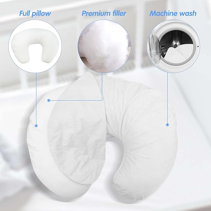 LAT Waterproof Nursing Pillow for Breastfeeding,Waterproof Removable Cover,Ergonomic Breast Feeding Pillows Baby for Baby Boys and Girls,Machine Washable(White)