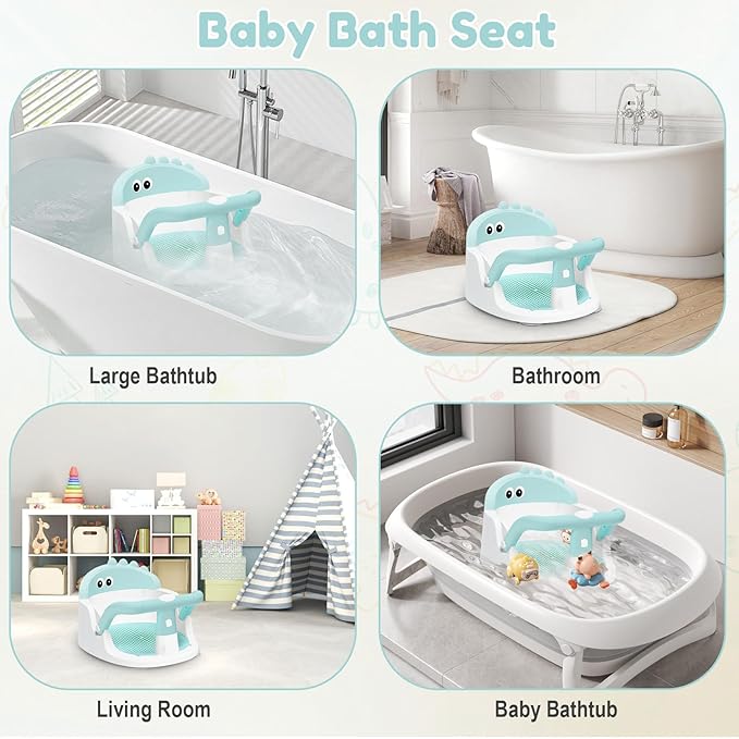 Baby Bath Seat for Babies 6 Months & Up Sitting Up, Non-Slip Baby Bath Chair with Suction Cup, Safe and Comfortable Portable Infant Bath Seat for Bathroom, Bathtub Tub, Easy to Clean (Green)