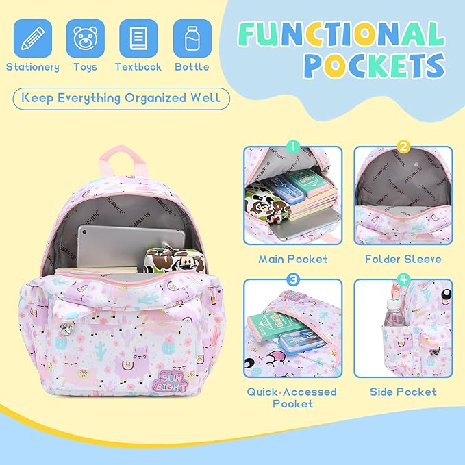 SUN EIGHT Toddler Backpack for Boys & Girls - Lightweight Kids Backpack for Preschool,Kindergarten & Travel,Cute Animal Design,Durable Small School Bag for Daycare (Ages 2-5)
