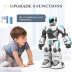 Robot Toys for Kids 6-8 with 10 Sports Cones, Smart Remote Control Robot can Auto-Demo Dance Music Story Poem, Kids Toys for Boys Age 6 7 8 Year Old Boys Gifts (White)