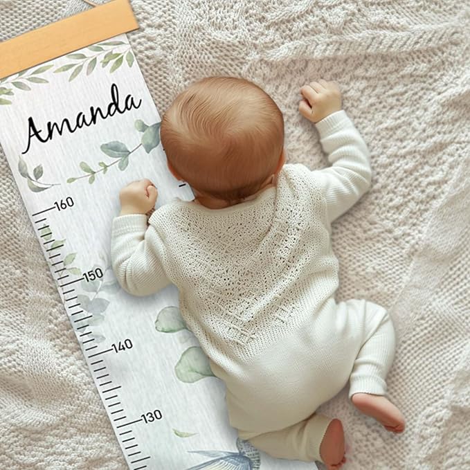 Personalized Name Growth Chart for Wall, Eucalyptus Leaves Canvas Height Chart for Kids Baby Child Toddler Boys Girls, Canvas&Wood Growth Chart for Wall Room Nursery Decor,Easy Care