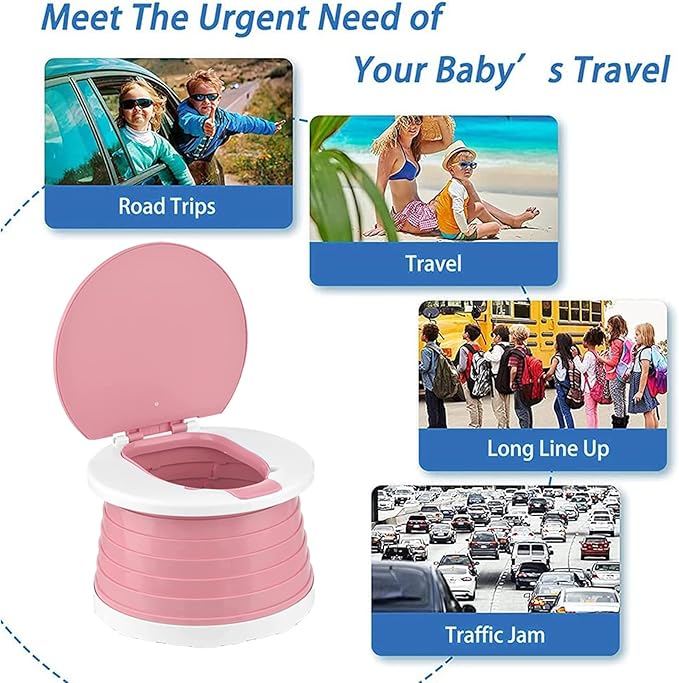 Travel Potty for Toddler, Portable and Foldable Toilet, Apply to Seat Emergency Toilet for Car, Camping, Outdoor, Indoor (pink, small)