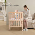 Baby Bassinets Bedside Sleeper - Portable Pine Wood Bedside Bassinet with Mattress,3 Heights Small Mini Crib,Baby Crib for Newborns,Unpainted