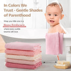 MUKIN Baby Washcloths,Muslin Burp Cloths Towels for Newborns,Absorbent Cotton Bath Face Towel ，5 Pack, 12x12 Inches (Rosy Embrace)