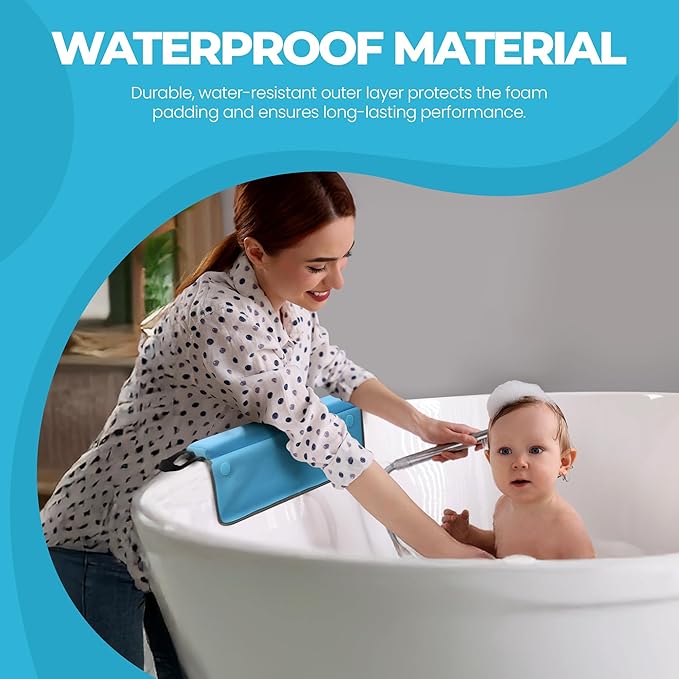 Whale Baby Bath Kneeler and Elbow Rest Set – Extra Thick Padded Cushion – Waterproof Non-Slip Mat with Storage Pockets – Bathtime Safety – Baby Shower or Registry Gift for Moms and Dads (Blue)
