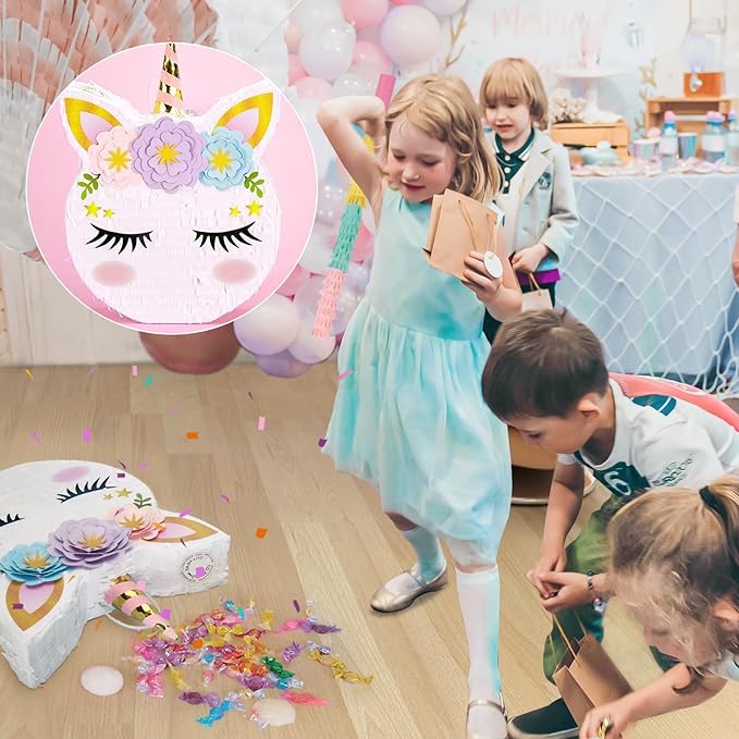 WERNNSAI Unicorn Piñata - Unicorn Party Supplies Piñata with Stick and Blindfold for Girls Kids Birthday Party Game Anniversary Classroom Activities Unicorn Them Party Decorations(15.7'' x 12.2'')