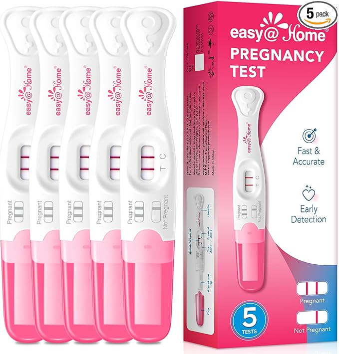Easy@Home Pregnancy Test Sticks: 5 Count - Reliable and Early Detection Pregnancy Sticks - Precise Results in Minutes - Easy to Use at Home Urine Pregnancy Tests with Curved Handle
