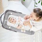 Baby Lounger for Newborn Portable Bag,Baby Nest Play Gym mat with Strap,Newborn Lounger Adjustable Size & Inner Zipper Lengthen Space to 24 Months(Gray Thousand Bird Check)