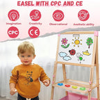 Easel for Kids,Adjustable Wooden Art Easel for Kids,119+ Art Supplies,Double Sided Magnetic Chalkboard and White Board Whit Storage Basket,Drawing and Painting for Aged 2-4,5-7,8-12,2 Paper Rolls