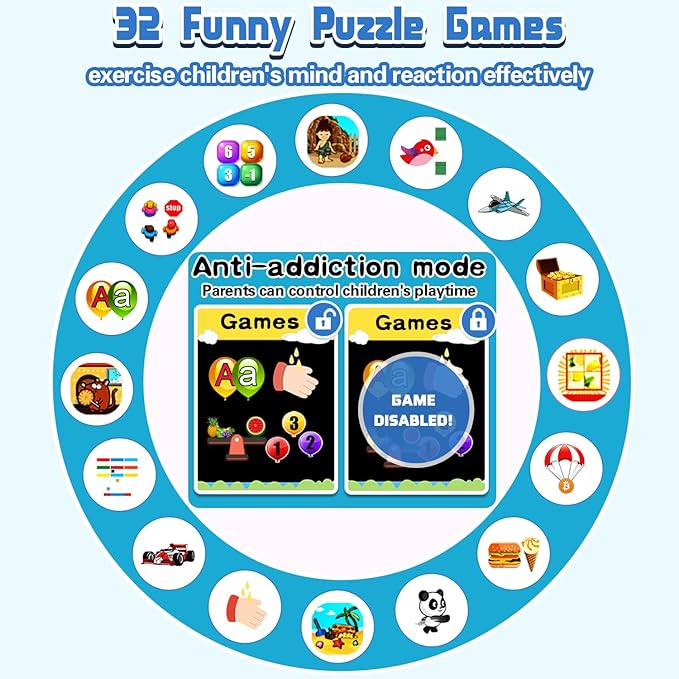 Waterproof Smart Watch for Kids Boys Age 5-12 with 32 Games, Dual Camera, Habit Tracking, Music Player, Video, HD Touchscreen Kids Smart Watch Birthday Gift Toy for 3-12 Year Old (Light Blue)