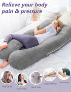 Meiz Pregnancy Pillow, U Shaped Pregnancy Body Pillow with Zipper Removable Cover (Gray- Velvet)