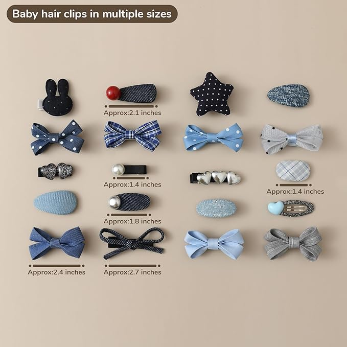 Baby Girls Hair Clips Bows Set 20 Pack 2'' Handmade Toddler Hair Accessories, Infant Fully Covered Barrettes for Kids Fine Hair
