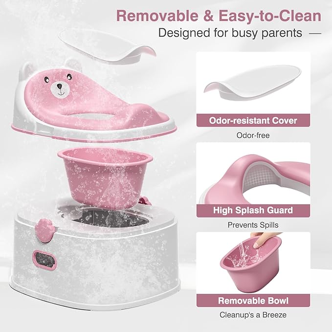 3-in-1 Toddler Potty Training Toilet for Boys & Girls - Convertible Potty Chair with Step Stool for Toddlers 1-3, Anti-Slip Design Toddler Toilet Seat - Removable & Easy to Clean