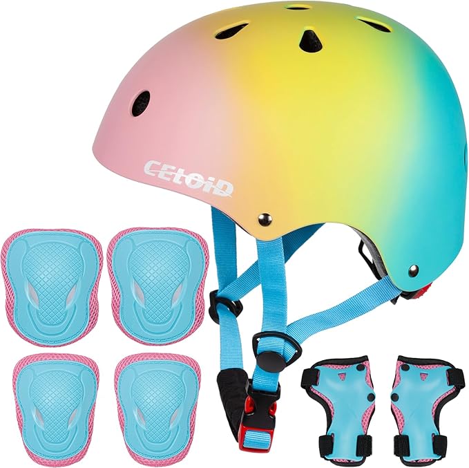 Kids Bike Skateboard Helmet Pad Set,Toddler Cyling Protective Gear Knee & Elbow Pads Wrist Guards for 5-8-10-12-14-16 Years Girls Boys Bicycle Scooter Roller Skate Inline Skating Rollerblading