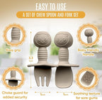 4pc Silicone Baby Spoons Self Feeding Baby Utensils 6-12 Months - 3 Baby Spoon - 1 Baby Fork - Toddler Cutlery Set - BPA Free, Dishwasher Safe - Baby Eating Essentials (Gray/Beige)