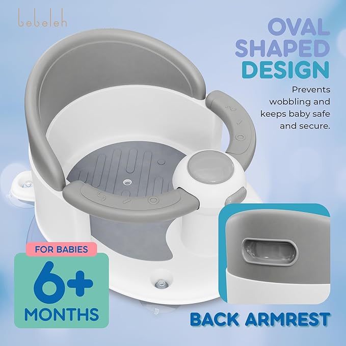 Bath Seat for Babies 6 Months & Up - Safe Infant and Toddler Bathtub Seat for Sitting Up - Tub Seat for Shower (Gray)