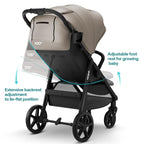 Mompush Nova Baby Stroller for Toddler, Infant & Newborn | Spacious Seat & Lie-Flat Mode | Compact One-Hand Fold, UPF 50+ Canopy & All-Wheel Suspension | Includes Rain Cover & Cup Holder, Khaki