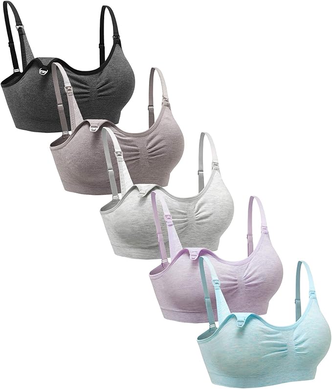 Suekaphin 5PACK Nursing Bra Wireless Bra Women's Sleeping Maternity Bra Breastfeeding Bra