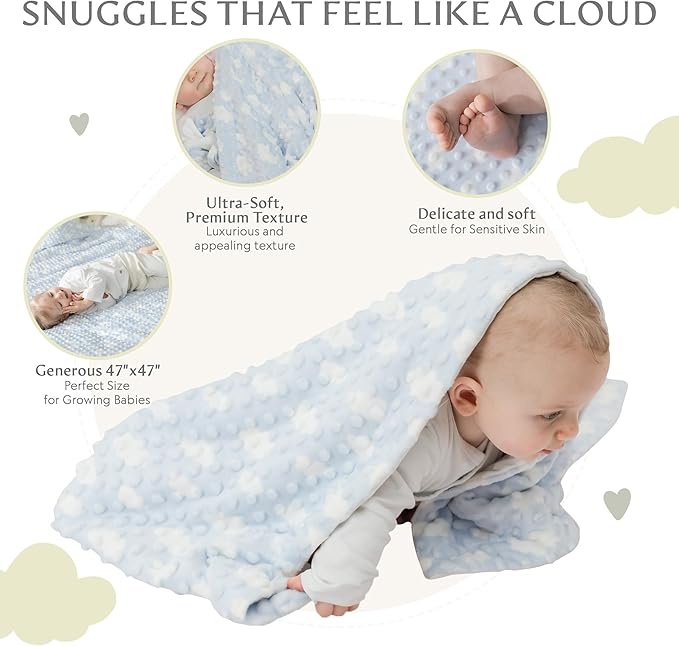 Ultra-Soft Baby Blanket - Lightweight & Breathable, Neutral Newborn Designs, Cloud Baby Crib, Infant, Toddler - 47"x47" Large