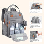 BabbleRoo Diaper Bag Backpack - Baby Essentials Travel Tote - Multi Function Waterproof Diaper Bag, Travel Essentials Baby Bag with Changing Pad, Stroller Straps & Pacifier Case - Unisex, Light Gray