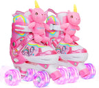 Unicorn Doll Kids Toddler Roller Skates for Girls,WESKIFAN Quad Skating Shoes with Shiny Light up Wheels&Adjustable Sizes Beginners rollerskates for Birthday Xmas Gifts,Patines para Niñas Niños