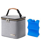Breast Milk Cooler Bag with Ice Pack Fits 4 Large Baby Bottles Up to 5 Ounce, Baby Bottle Cooler Bag Great for Nursing Mom Daycare, Grey