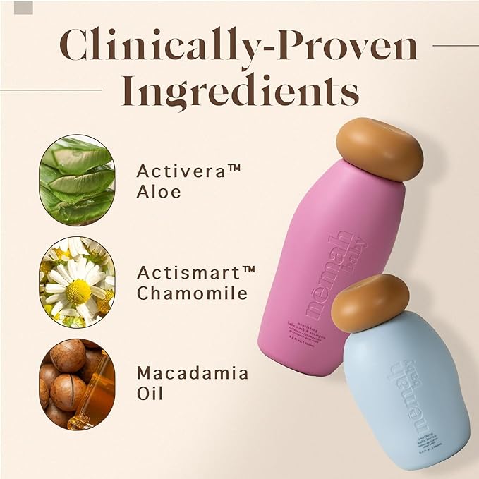 Nemah - Soothing 2-in-1 Baby Shampoo & Wash and Calming Body Lotion, a Moisturizer for Babies & Toddlers, Plant-Derived, Vegan & Gluten-Free