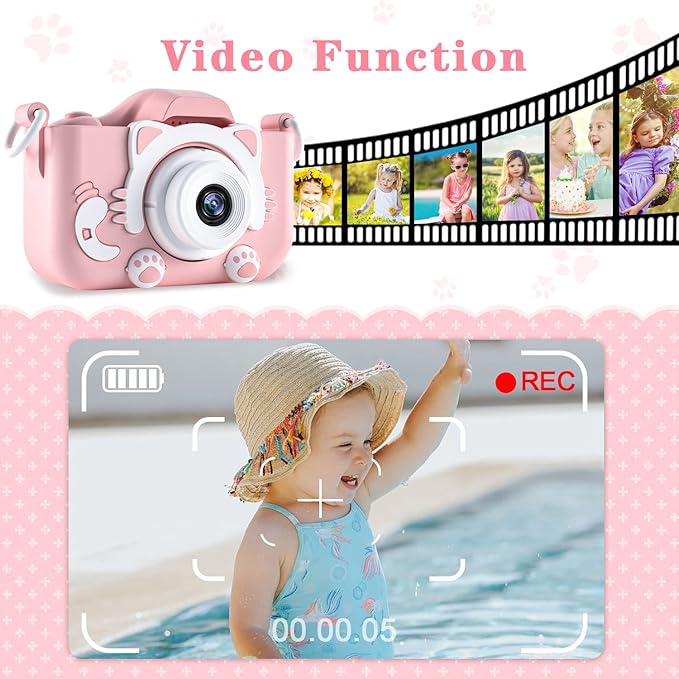 Kids Camera Toys for 3 4 5 6 7 8 9 10 11 12 Year Old Boys/Girls, Kids Digital Camera for Toddler with Video, Christmas Birthday Festival Gifts for Kids, Selfie Camera for Child, 32GB TF Card