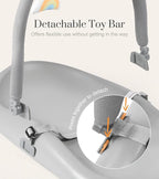 Wipe-Clean Baby Changing Pad, Waterproof Durable PU Pad, Soft & Non-Slip Safety Belt & Hanging Toys, Easy to Adjust & Removable Bar, Gray