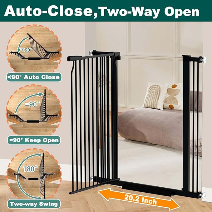 Fairy Baby 40.5" Extra Tall Baby Gate, 72.3"-76.7" Extra Wide Large Dog Pet Gate Indoor, Long Safety Child Gate for Stairs No Drill, Metal Auto Close Puppy Gate for House Doorway Walk Through, Black