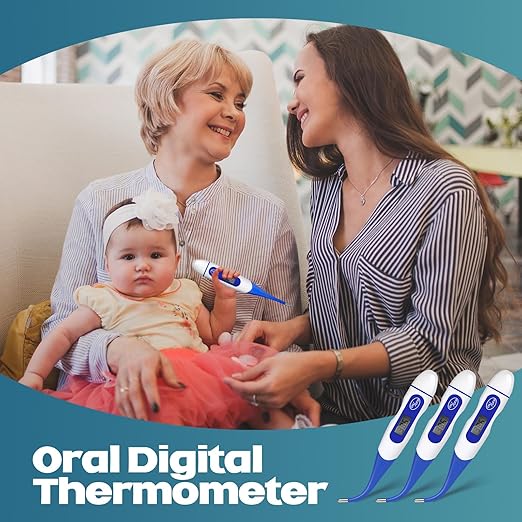 TrelaCo 64 Pcs Thermometer for Adults Digital Oral Thermometer for Fever Basal Body Fast Reading Flexible Tip for Underarm Rectal Mouth Temperature Measurement(Blue)