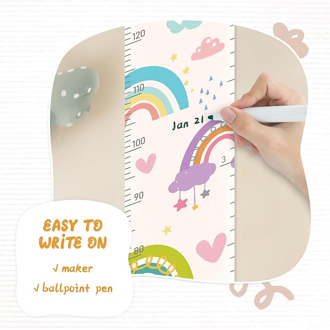 Personalized Name Growth Chart Wall Decor for Kids – Canvas Removable Height Chart Measuring Ruler 59" x 7.9" (Rainbows)