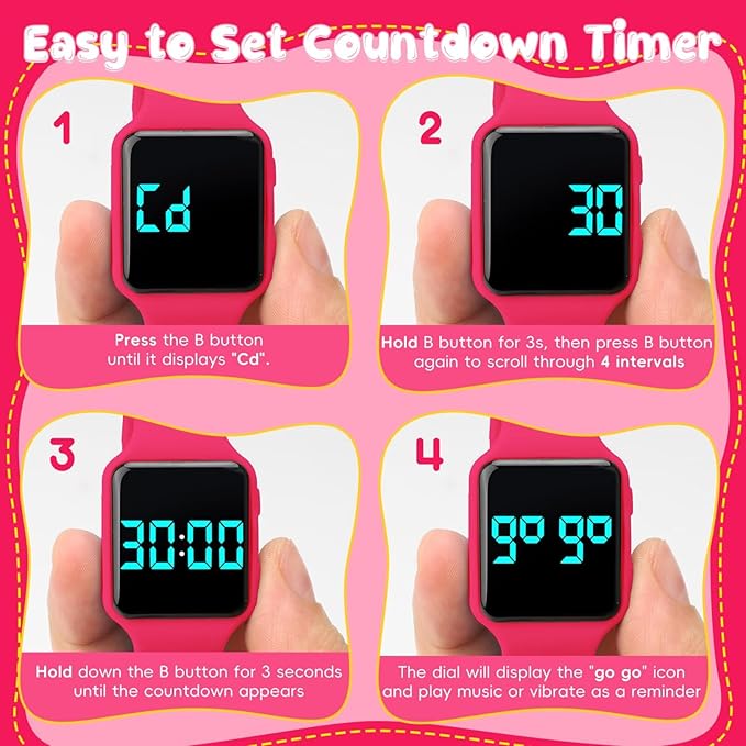 Potty Training Watch for Toddlers with Countdown, Magnetic Charging, Flashing Lights, Fun Music or Vibration Alerts - Waterproof Interactive Toilet Training Reminder for Boys & Girls Ages 2-9