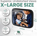 Leo and Ella - Baby Car Mirror - Extra Large & Ultra Clear Infant View, Crash Tested Shatterproof Design w/ 360° Adjustable Mount, Premium Car Mirror For Baby